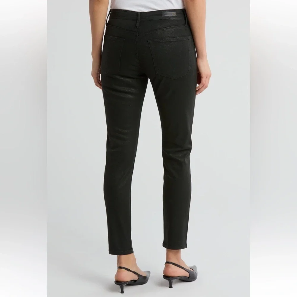 AG The Farrah High Rise Ankle Skinny Leather Panel Denim Pants in Green Sz25 NWT